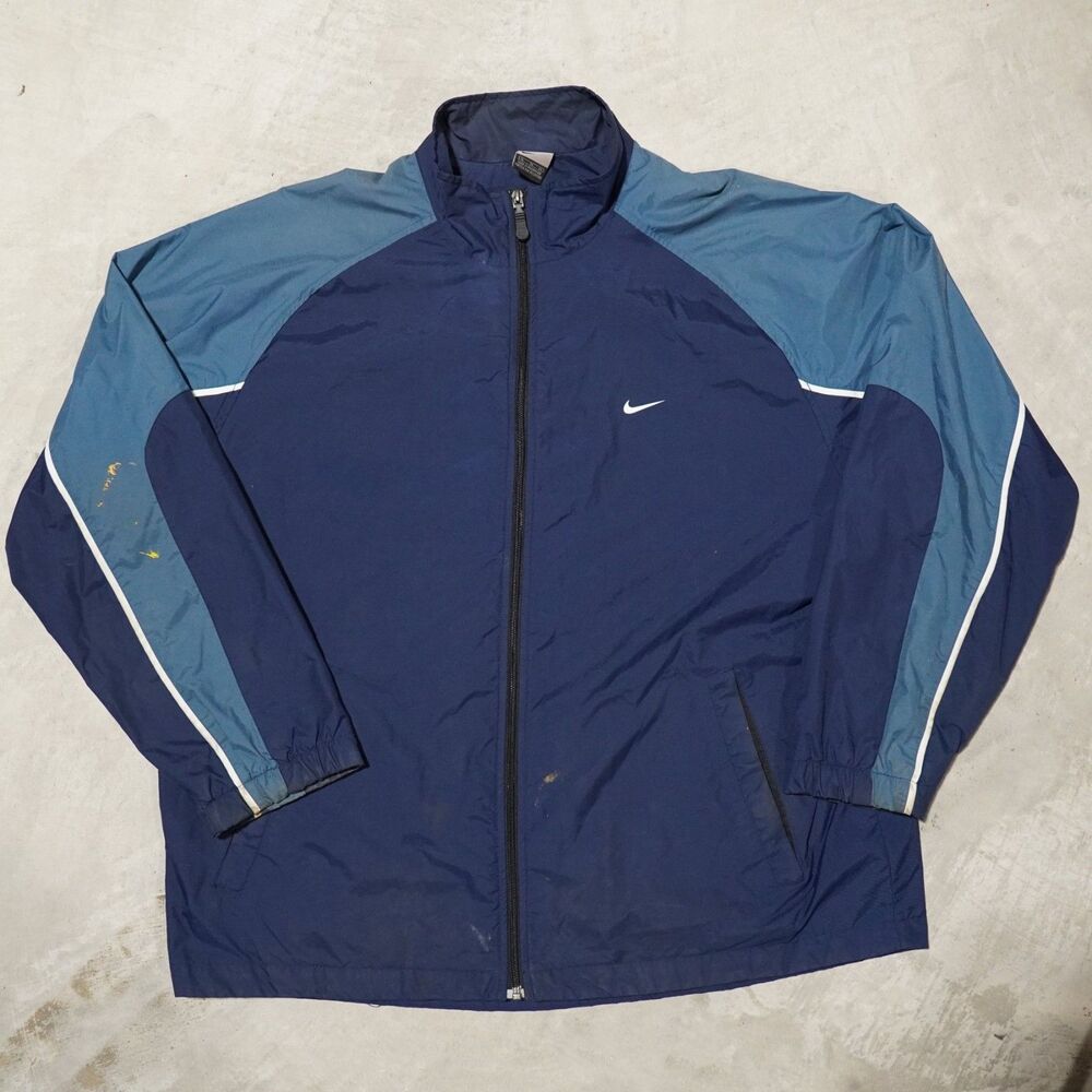 Y2K Nike Windbreaker Jacket Mens XL Navy Slate Blue Full Zip Spellout Swoosh